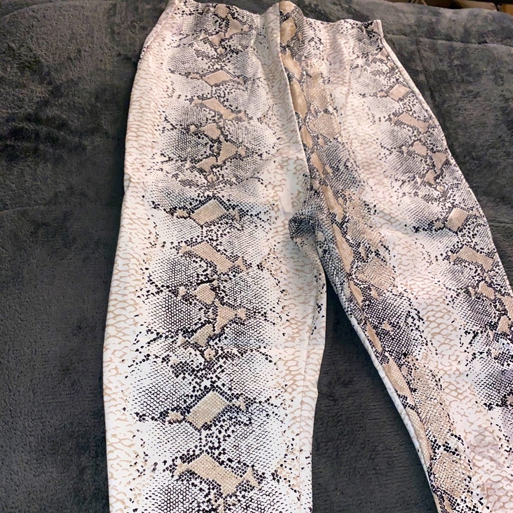 Faux Leather Python Print High Waisted Pants